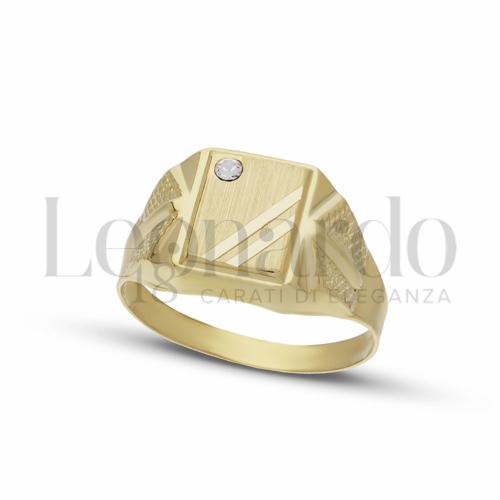 Anelli Anello a scudo rettangolare da Uomo in Oro 18 Carati Modello: Stampato Finitura o misura: Satinata con 2 strisce diamantate Misura anello: 28 3,2g