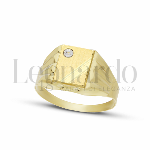 Anelli Anello a scudo rettangolare da Uomo in Oro 18 Carati Modello: Scatolato Finitura o misura: Satinata con striscia diamantata Misura anello: 23 6,2g