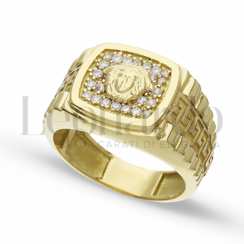 Anelli Anello con Testa di Medusa da Uomo in Oro 18 Carati Finitura o misura: greca Misura anello: 22 10,5g