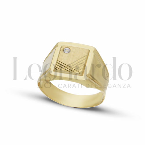 Anelli Anello a scudo rettangolare da Uomo in Oro 18 Carati Modello: Stampato Finitura o misura: Satinata con 9 strisce diamantate Misura anello: 23 4,3g