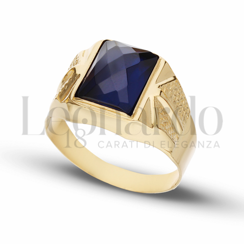 Modello Scatolato con Pietra blu in Oro Giallo da 5,4gr.