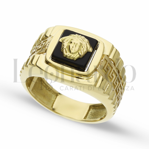 Modello Quadrato con Onice in Oro Giallo da 10,2gr.