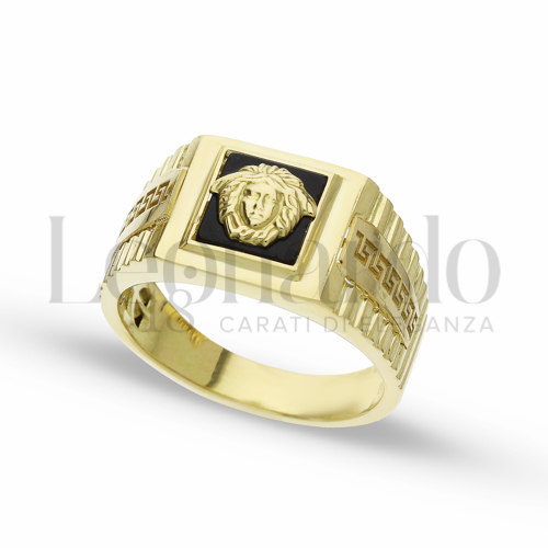 Modello Quadrato con Onice in Oro Giallo da 8,9gr.