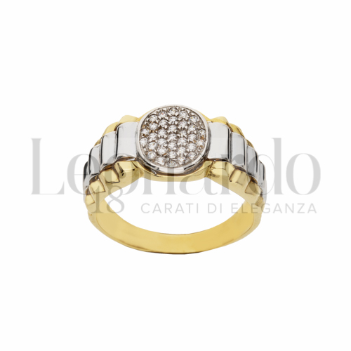 con Pavé di zirconi bianchi in Oro Giallo e Oro Bianco da 8,1gr.