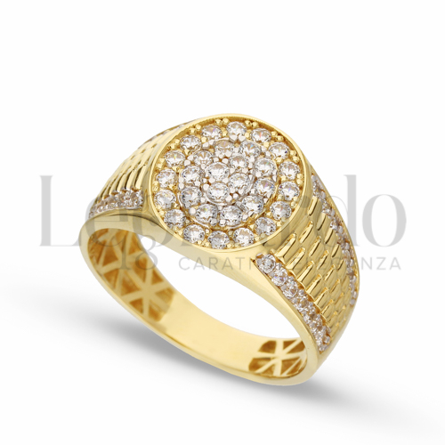Modello Ovale con Pavé di zirconi bianchi in Oro Giallo e Oro Bianco da 5,6gr.