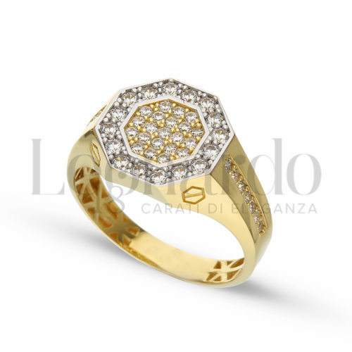 con Pavé di zirconi bianchi in Oro Giallo e Oro Bianco da 5,6gr.