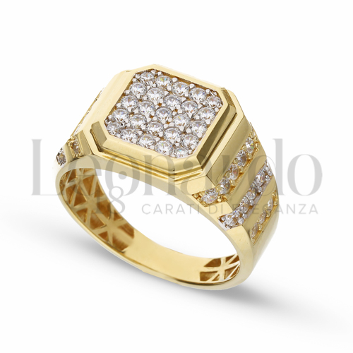 con Pavé di zirconi bianchi in Oro Giallo e Oro Bianco da 5,6gr.
