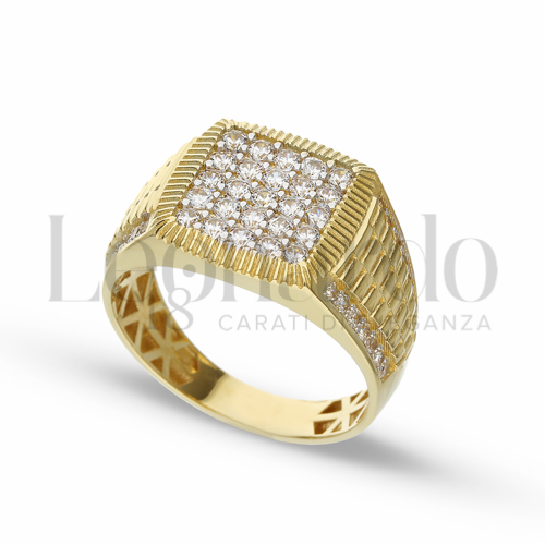 Modello Quadrato con Pavé di zirconi bianchi in Oro Giallo e Oro Bianco da 6,1gr.