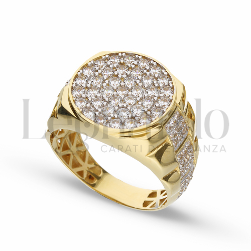 Modello Tondo con Pavé di zirconi bianchi in Oro Giallo e Oro Bianco da 6,8gr.