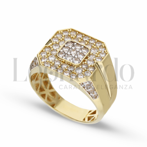 Modello Quadrato con Pavé di zirconi bianchi in Oro Giallo e Oro Bianco da 6,4gr.