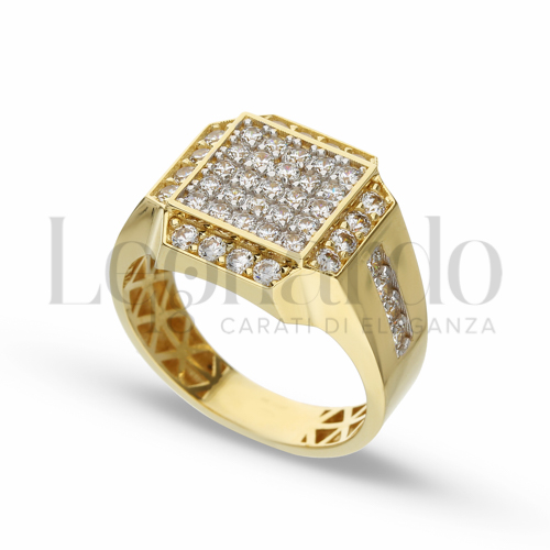 Modello Quadrato con Pavé di zirconi bianchi in Oro Giallo e Oro Bianco da 6,4gr.