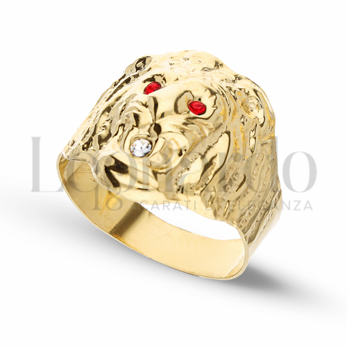 Modello Stampato con Zirconi rossi e zirconi bianchi in Oro Giallo da 5gr.