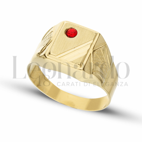 Modello Scatolato con Zircone rosso in Oro Giallo da 4gr.