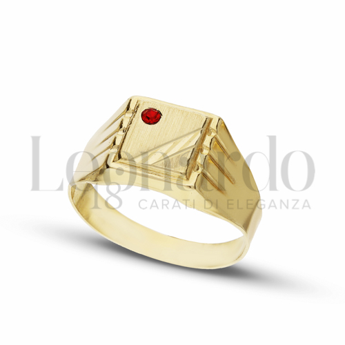 Modello Stampato con Zircone rosso in Oro Giallo da 3,1gr.
