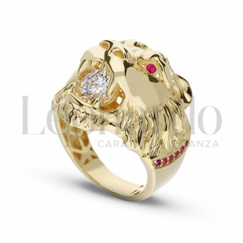 Anelli Anello Testa di Leone in 3D da Uomo Oro 18 Carati Finitura o misura: 2° misura anello: 25 10g