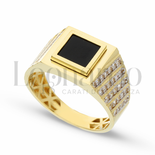 Modello Quadrato con Onice e zirconi bianchi in Oro Giallo e Oro Bianco da 7gr.