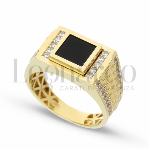 Modello Rettangolo con Onice e zirconi bianchi in Oro Giallo e Oro Bianco da 7,3gr.