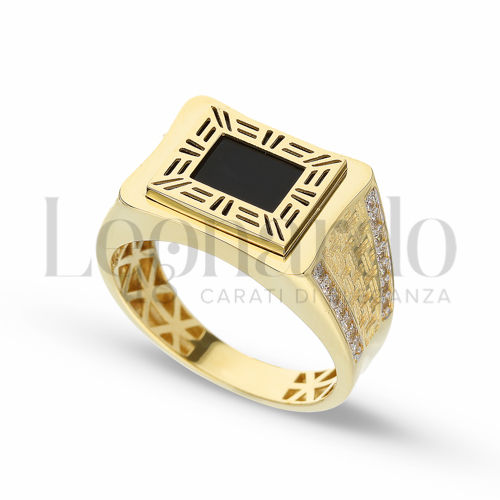 Modello Rettangolo con Onice e zirconi bianchi in Oro Giallo e Oro Bianco da 7,9gr.