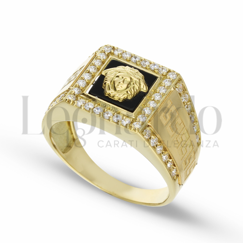 Anelli Anello con testa di medusa da Uomo in Oro 18 Carati Modello: Quadrato Finitura o misura: greca Misura anello: 19 7,7g