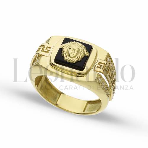 Anelli Anello con Testa di Medusa da Uomo in Oro 18 Carati Modello: Quadrato Finitura o misura: greca Misura anello: 22 8,1g