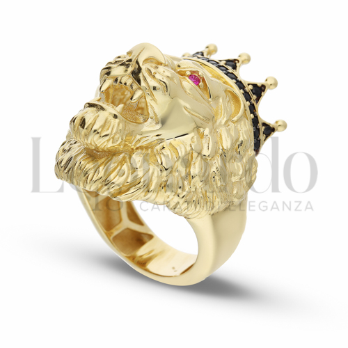 Anelli Anello Testa di Leone con Corona da Uomo in Oro 18 Carati Finitura o misura: 2° misura anello: 31 12,8g