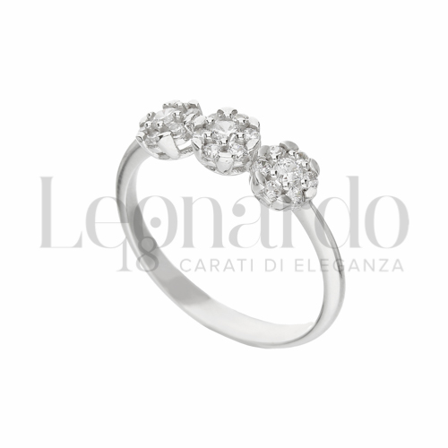 3 Fiori Modello con Zircone bianco in Oro Bianco da 2gr.