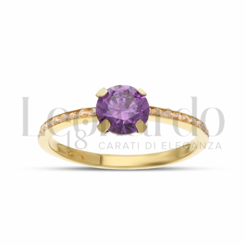 con Pietra Viola e zirconi Bianchi in Oro Giallo da 1,2gr.