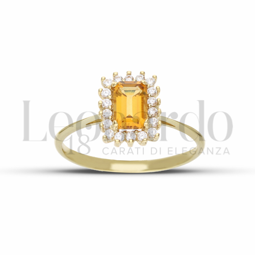 Kate 1° Misura Modello con Citrino Idrotermale e zirconi bianchi in Oro Giallo da 1,7gr.