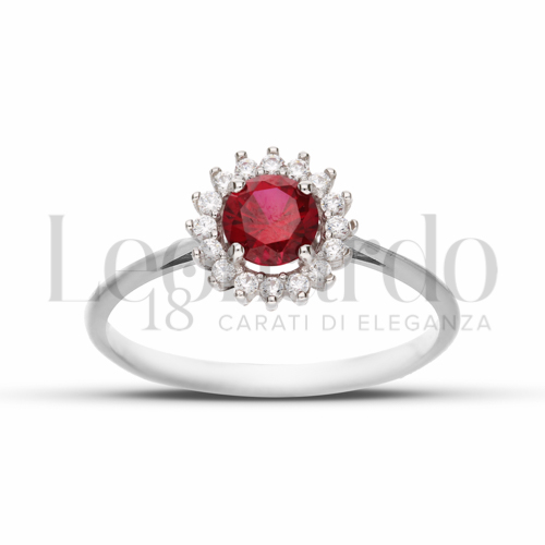 Kate 1° Misura Modello con Pietra di Colore Rosso e zirconi bianchi in Oro Bianco da 1,7gr.