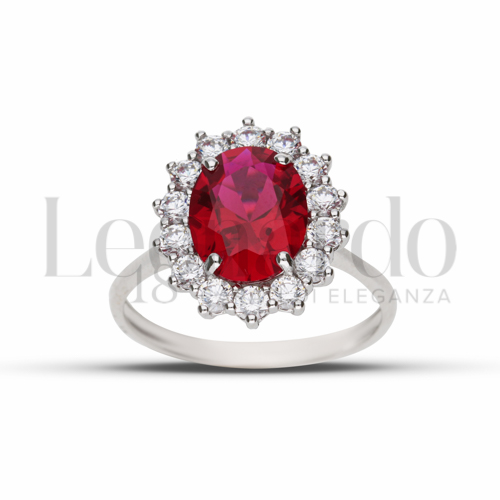 Kate 3° Misura Modello con Pietra di Colore Rosso e zirconi bianchi in Oro Bianco da 3,5gr.