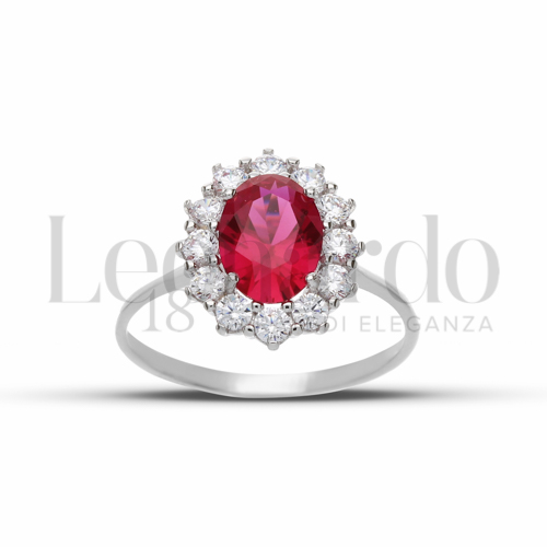 Kate 2° Misura Modello con Pietra di Colore Rosso e zirconi bianchi in Oro Bianco da 2,5gr.