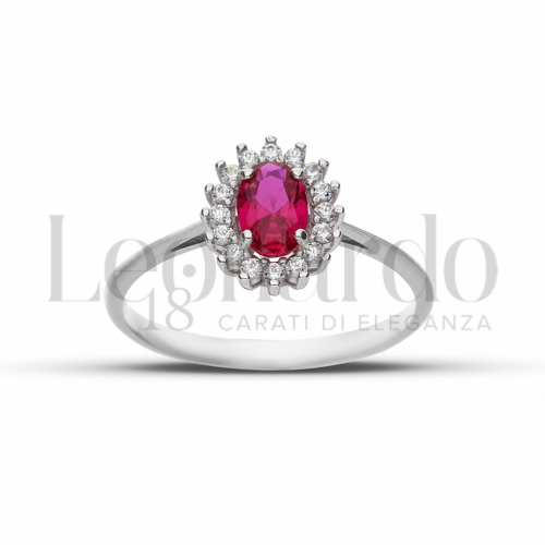 Kate 1&deg; Misura Modello con Pietra di Colore Rosso e zirconi bianchi in Oro Bianco da 1,7gr.