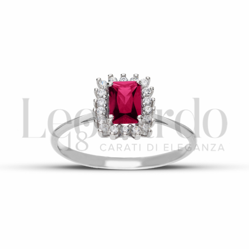 Kate 1° Misura Modello con Pietra di Colore Rosso e zirconi bianchi in Oro Bianco da 1,7gr.
