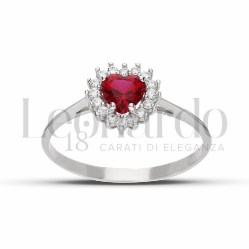 Kate 1° Misura Modello con Pietra di Colore Rosso e zirconi bianchi in Oro Bianco da 1,8gr.
