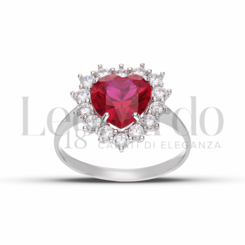 Kate 3° Misura Modello con Pietra di Colore Rosso e zirconi bianchi in Oro Bianco da 2,8gr.