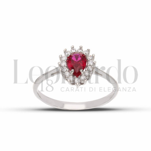Kate 1° Misura Modello con Pietra di Colore Rosso e zirconi bianchi in Oro Bianco da 1,7gr.