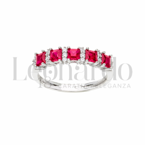 con Pietra di Colore Rosso e zirconi bianchi in Oro Bianco da 2,5gr.