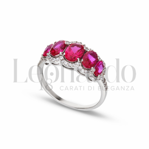 5 Pietre a scalare Modello con Pietra di Colore Rosso e zirconi bianchi in Oro Bianco da 3,5gr.