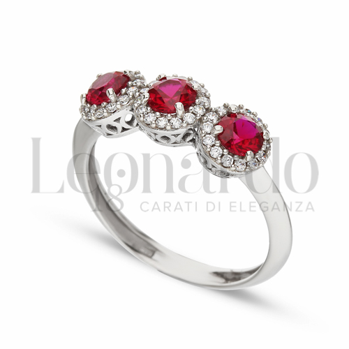1° Misura Modello con Pietra di Colore Rosso e zirconi bianchi in Oro Bianco da 2,8gr.