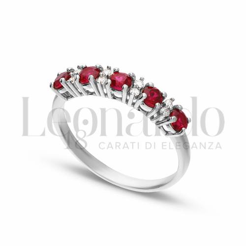 5 Pietre Modello con Pietra di Colore Rosso e zirconi bianchi in Oro Bianco da 2,1gr.