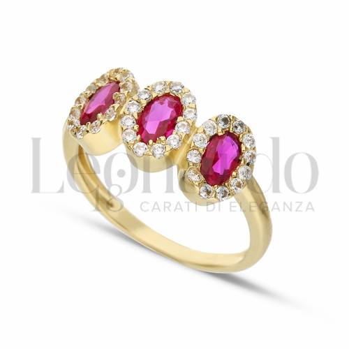 con Pietra di Colore Rosso e zirconi bianchi in Oro Giallo da 2,9gr.