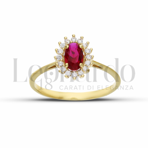 Kate 1&deg; Misura Modello con Pietra di Colore Rosso e zirconi bianchi in Oro Giallo da 1,8gr.