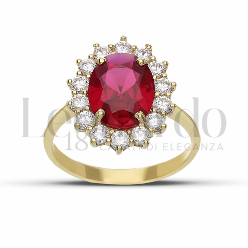 Kate 3° Misura Modello con Pietra di Colore Rosso e zirconi bianchi in Oro Giallo da 3,8gr.