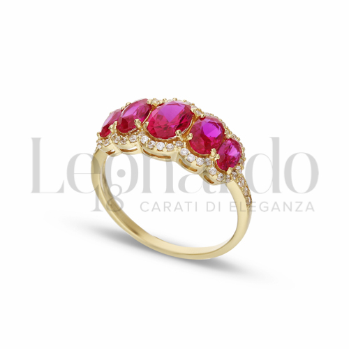 5 Pietre a scalare Modello con Pietra di Colore Rosso e zirconi bianchi in Oro Giallo da 3,7gr.