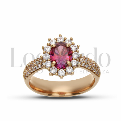 Kate 2° misura con pavè di zirconi sul gambo Modello con Pietra di Colore Rosso e zirconi bianchi in Oro Rosa da 5,5gr.