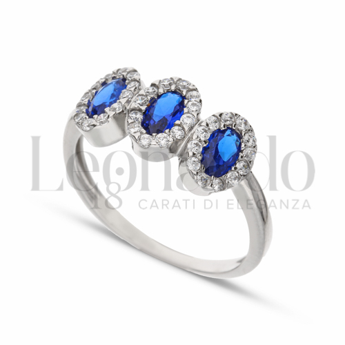 con Pietra di Colore Blu e zirconi bianchi in Oro Bianco da 2,9gr.
