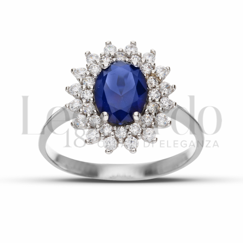 Kate 2° misura con 2 file di zirconi Modello con Pietra di Colore Blu e zirconi bianchi in Oro Bianco da 2,9gr.