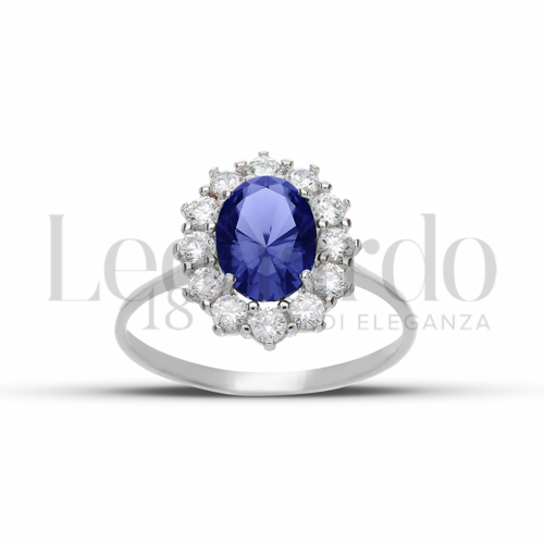 Kate 2° Misura Modello con Pietra di Colore Blu e zirconi bianchi in Oro Bianco da 2,4gr.