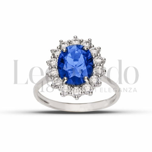 Kate 3° Misura Modello con Pietra di Colore Blu e zirconi bianchi in Oro Bianco da 3,9gr.