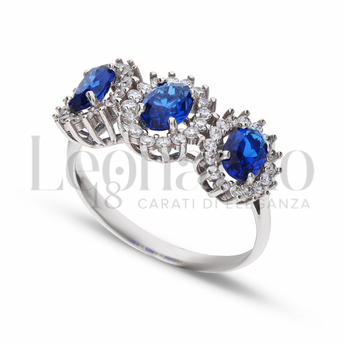 Trilogy Kate Modello con Pietra di Colore Blu e zirconi bianchi in Oro Bianco da 2,8gr.